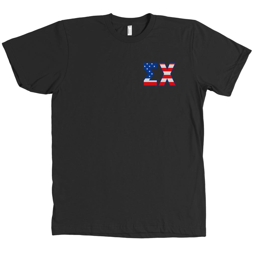 Sigma Chi Fraternity Bella + Canvas Shirt Sig Chi USA FLAG Letters MORE COLORS