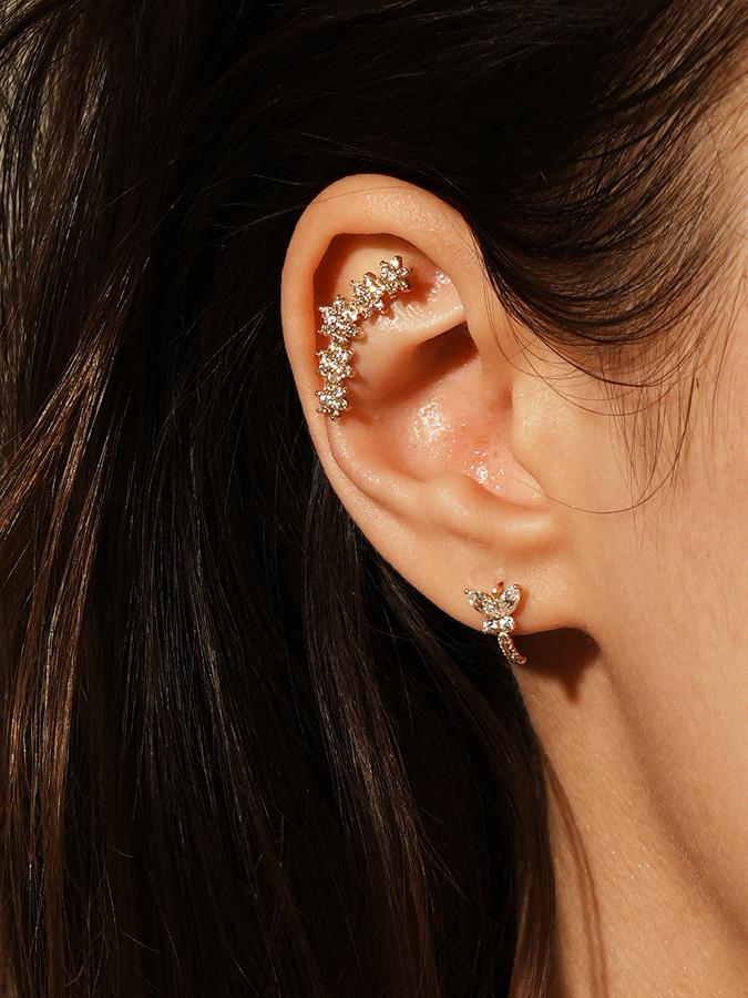 Minimalpiercing 14K Garland Flower Cubic Piercing Earrings