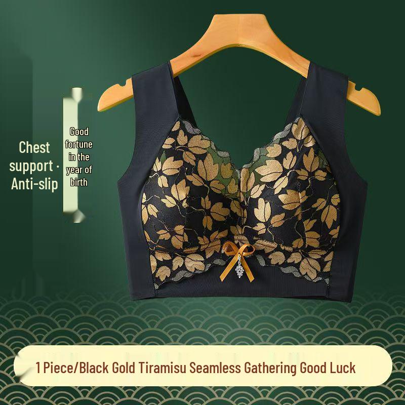 Year of the Rat Festive Red Plus Size Beautiful Back Bra - Anti-Sagging, Seamless, Fixed Cup