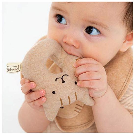 Y-1299 Pompkins BABY 100% Cotton [Chipmunk Series] Rattle, Made in Japan (Natural)