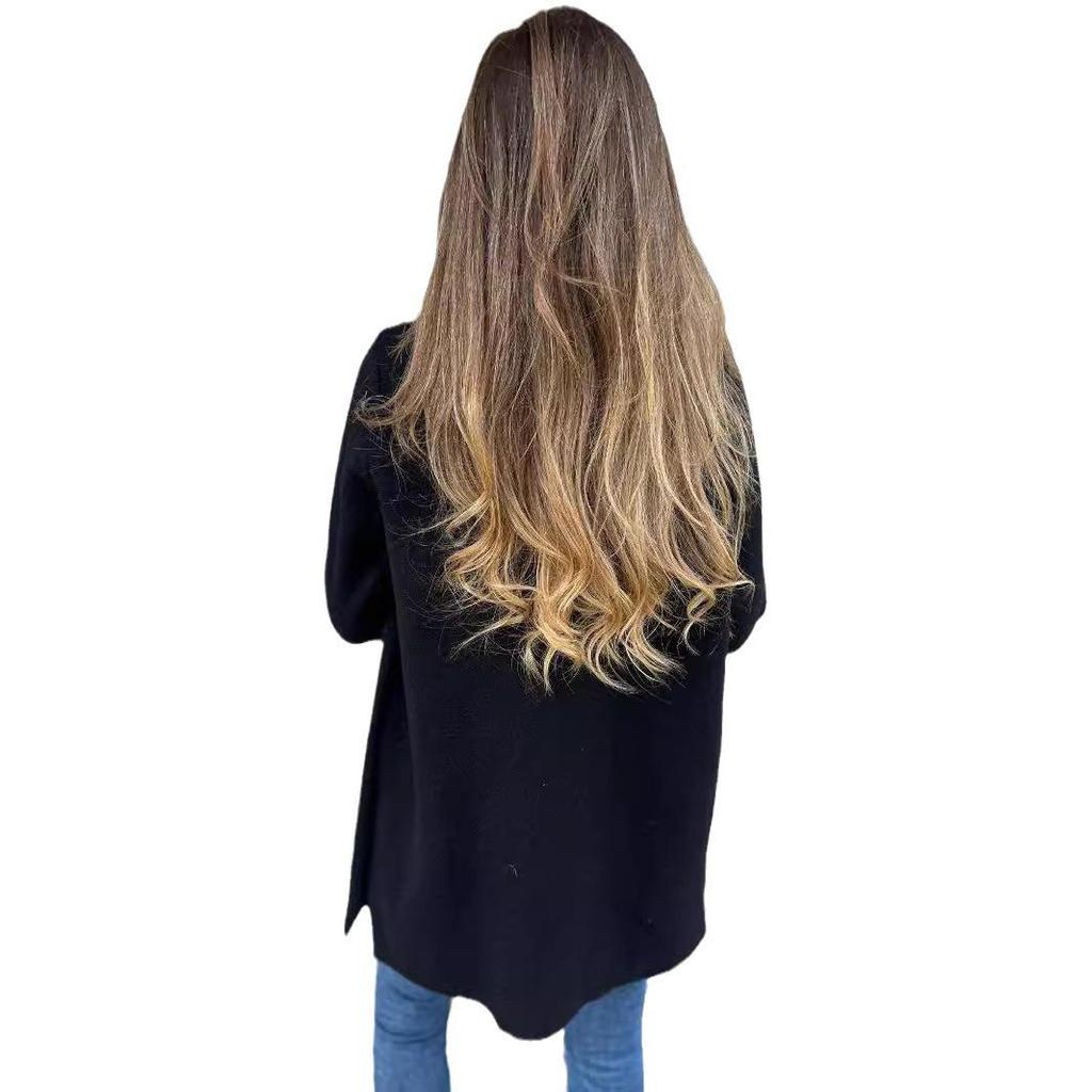 2024 European & American Women's Woolen Coat: Casual Loose Lapel Cardigan with Fake Pockets for Autumn & Winter
