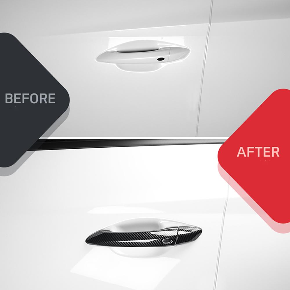 For Hyundai Tucson NX4 2021-2025 Touch / Button Version Exterior Carbon Fiber Bright Black Style Outer Door Handle Cover Trim