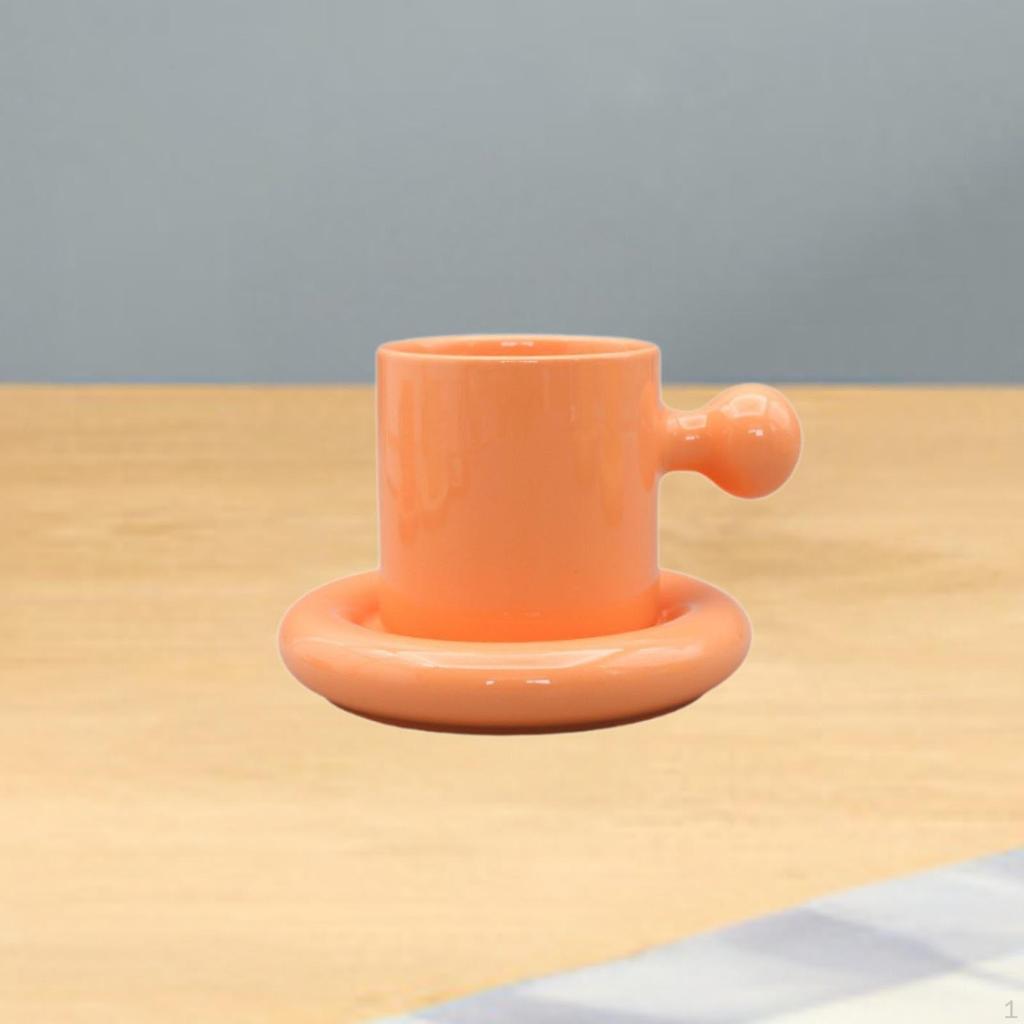 Chubby Mug Saucer Set ,300ml Teacup ,Novelty Funny Ceramic Cup, Coffee Cup for Espresso Home