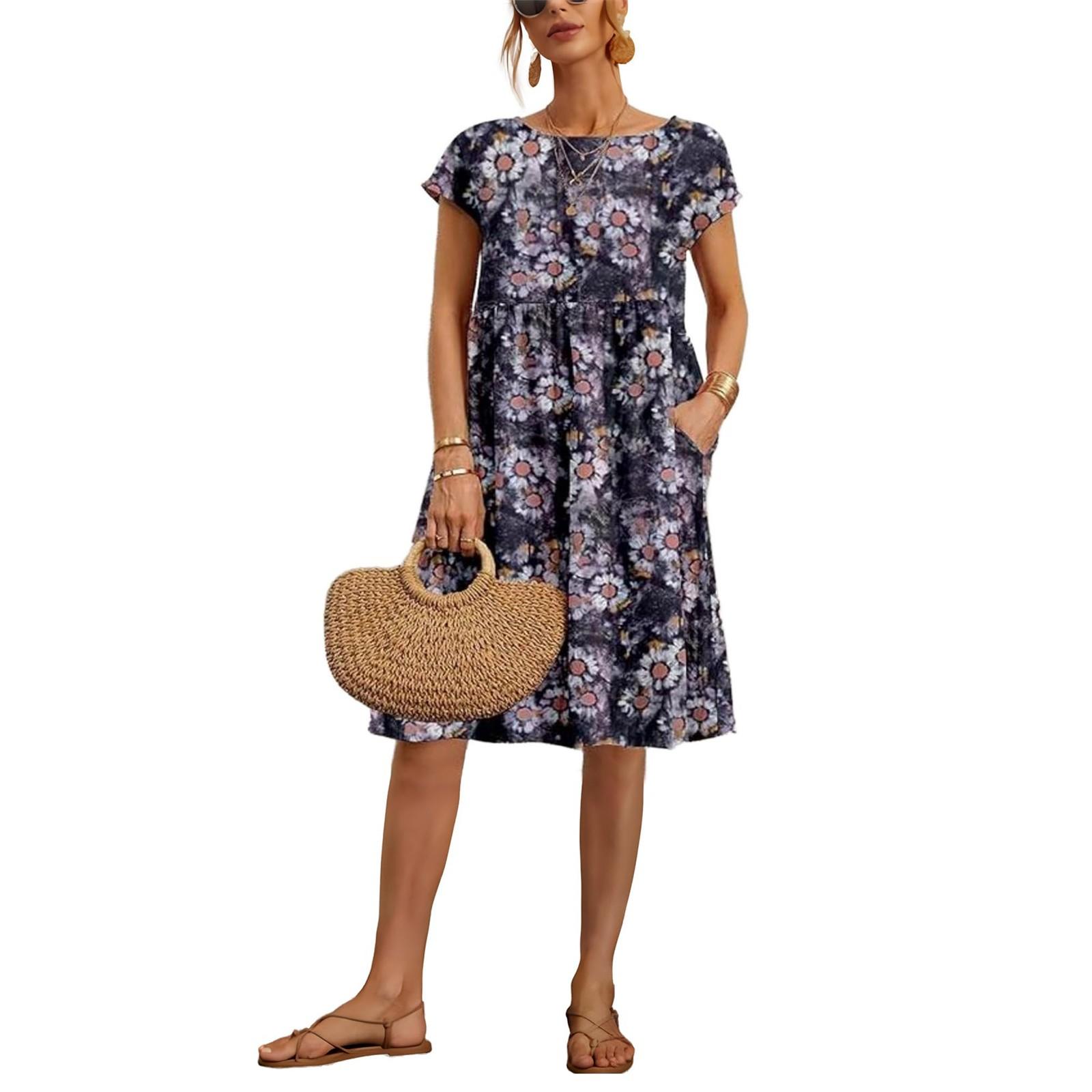 

Женское повседневное и модное платье с принтом, свободное платье с коротким рукавом XL