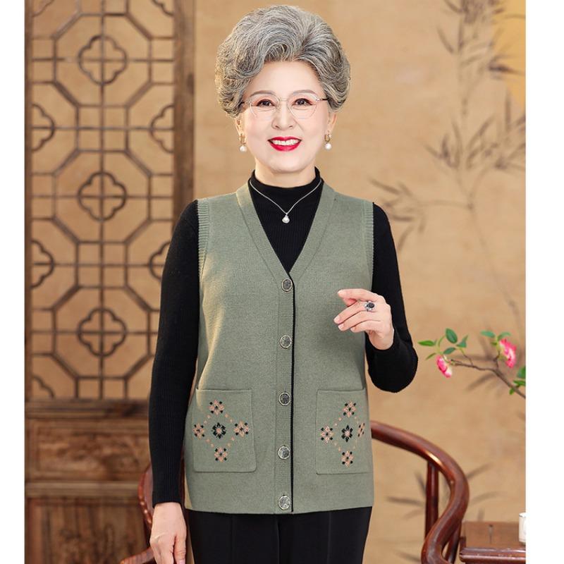 Elderly autumn clothes knitted vest grandma clothes old lady clothes collar coat 0 year old mother vest vest
