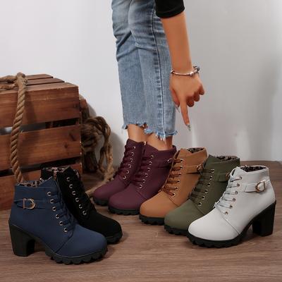 Fashion 2025 New Women Ankle Boots Autumn Winter New Large Size Comfortable Women Shoes Fashion Warm Thick Heel Lace Up High Heels Boots