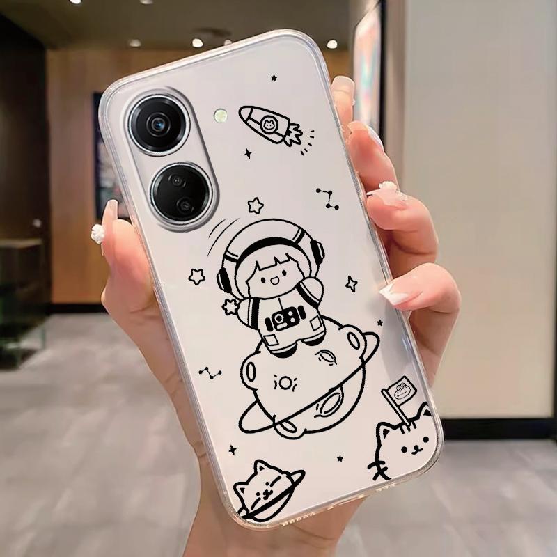 Transparent Phone Case For Poco C65 Redmi Note 15 Pro+ Plus 14C Cover Cartoon Flowers Soft TPU Shockproof Funda Bags Heart Clear