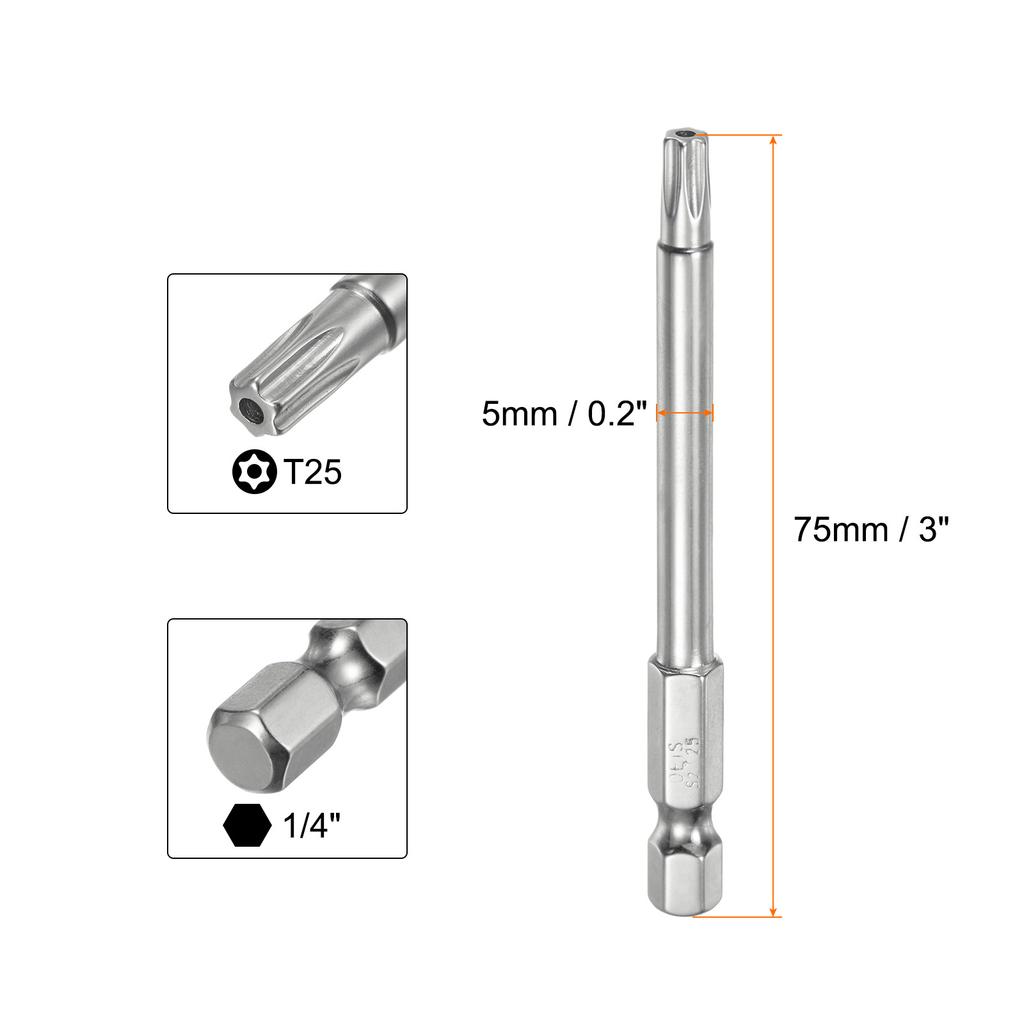 1/2pc Security Torx Bit 1/4" Hex Shank 3" Long T6/T7/T8/T9/T10/T15/T20/T25/T27/T30/T35/T40 Magnetic Screwdriver Torx Head w Hole