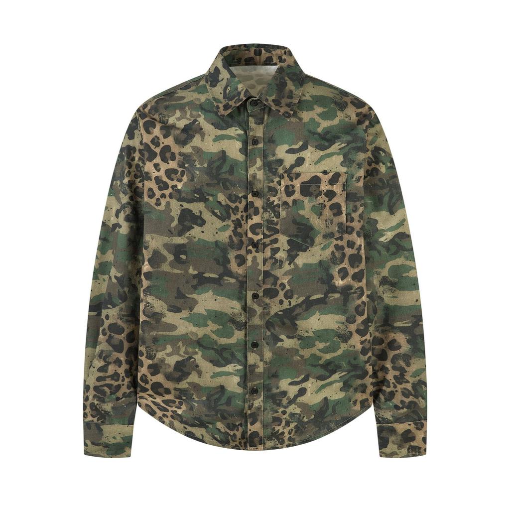 American street tide brand leopard print camouflage shirt long sleeve ins tide shirt