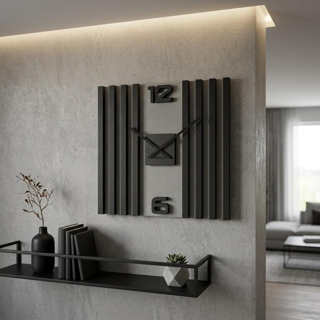 Black lamella wall clock SQ 60cm