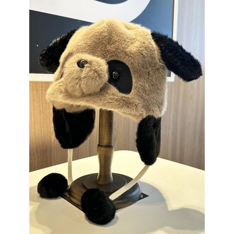 

Милая трехмерная пушистая шапка-панда женская осенне-зимняя мультяшная теплая шапка с ушками ветрозащитная для лица маленький человечек Average size (54-58cm) хаки