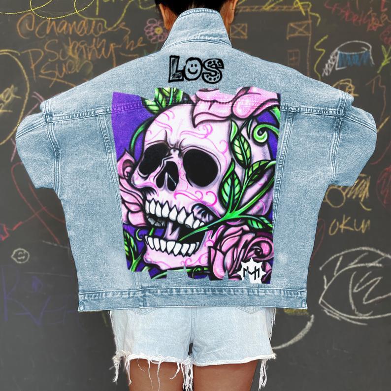 2185JJumia Casas Bahia Трансграничная Новая Хэллоуинская Хипстерская Джинсовая Куртка Куртка Большого Размера XXL светло-синий