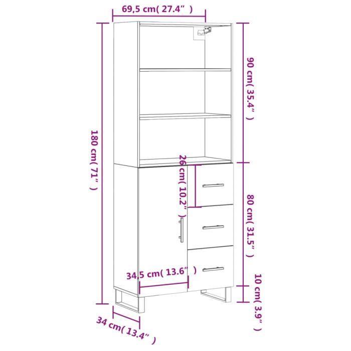 VidaXL Highboard White 69.5x34x180 Cm Engineered Wood 3189469
