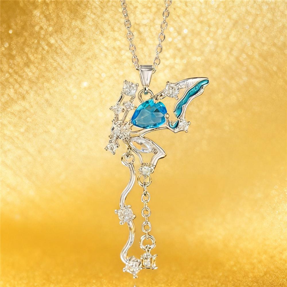 

Cute Female Water Drop Pendant Necklace Vintage Gold Color Wedding For Women синій