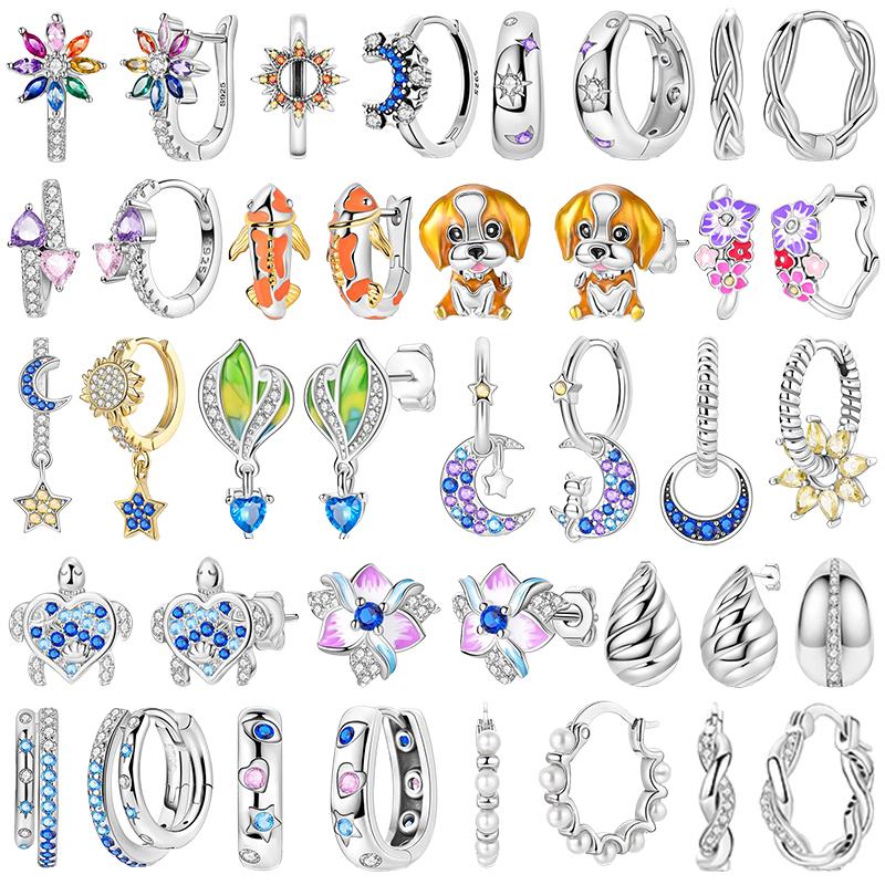 New 925 Sterling Silver Hope Rainbow Flower Earrings For Women Sparkling Colored Zircon Star Koi Earrings Fashion Party Jewelry