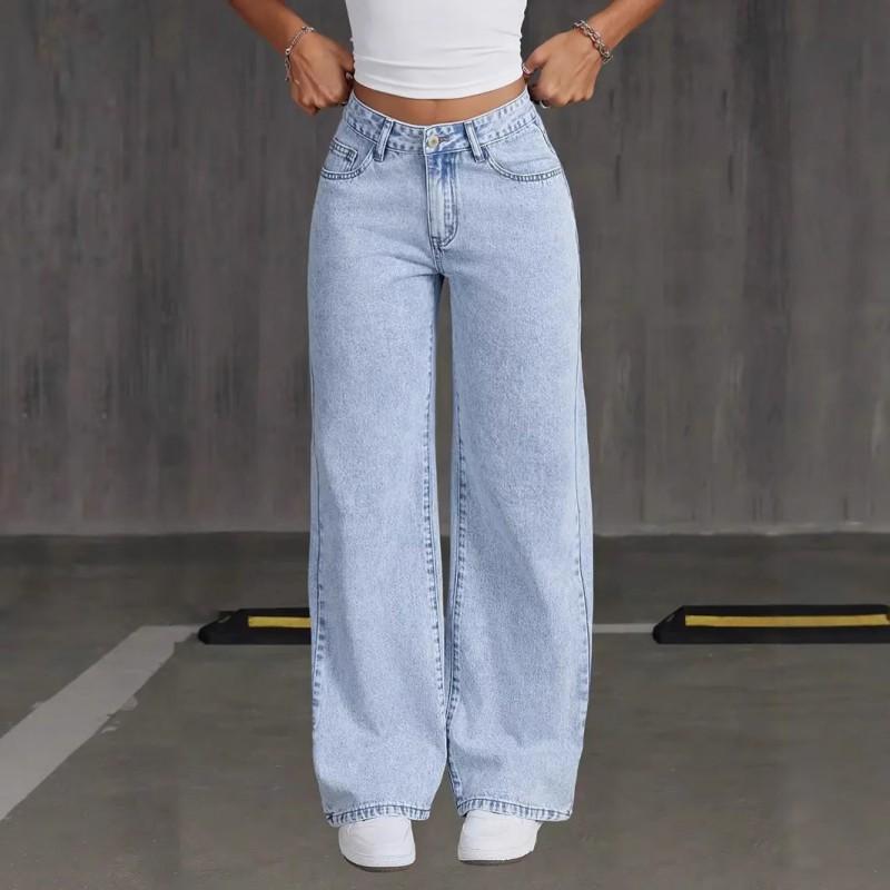 Women s Denim Wide-leg Pants Are Fashionable Simple Slim Slimming All-match Multi-craft Design Jeans S светло-синий