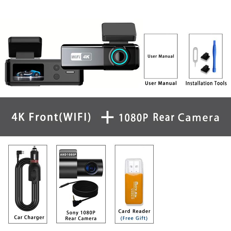 Car DVR 4K 3840*2160P WIFI GPS Dash Cam Mini Camera Front and Rear Dual Lens Dashcam Black Box Video Drive Recorder Night Vision
