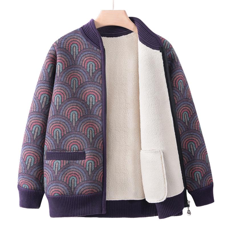 Women's Plus Velvet Thick Knit Sweater - Warm Autumn/Winter Lamb’s Wool Coat for Middle-Aged and Elderly Moms