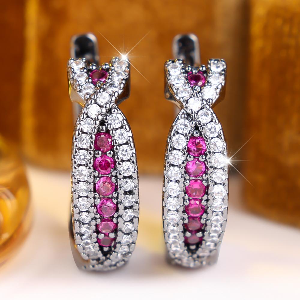 Brilliant Four Color Option Zircon Cross Twisted Hoop Earrings for Women Daily Wear and Party
