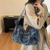 Vintage Washed Denim Tote Bag With Rivet Detail Retro American Style Large Capacity Shoulder Bag For Women Y2k Motorcycle Bag