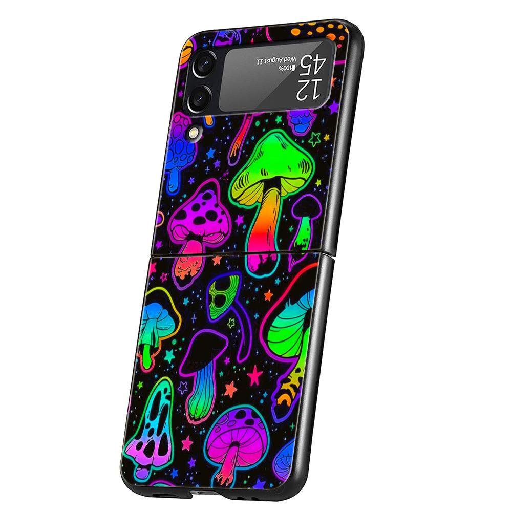 Colorful Mushroom Hard PC Phone Case For Samsung Galaxy Z Flip 6 5 4 Black Cover For Galaxy Z Flip 3 Foldable Shockproof Capas