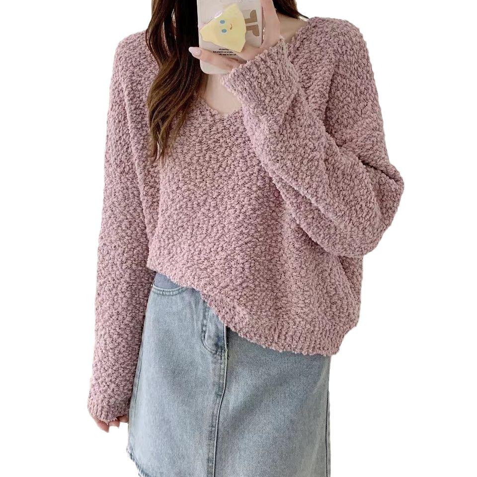 2023 Early Autumn V-Neck Chunky Knit Sweater - Women's Slim, Casual, and Simple Design
