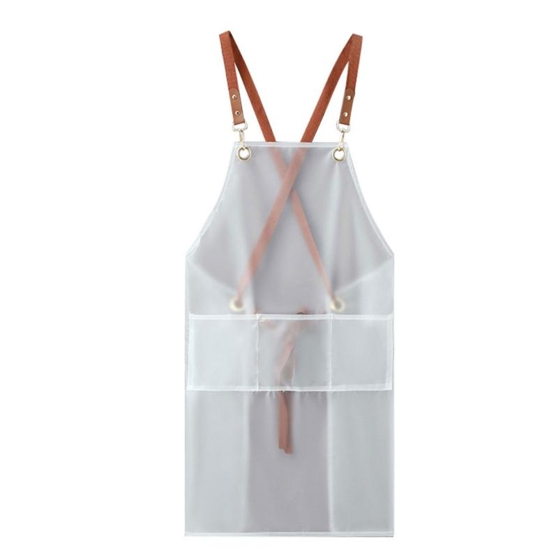 

Transparent TPU Cross Back Cooking Apron Oil-proof Overall Household Kitchen Women Work Clothes with Pocket Halter Apron