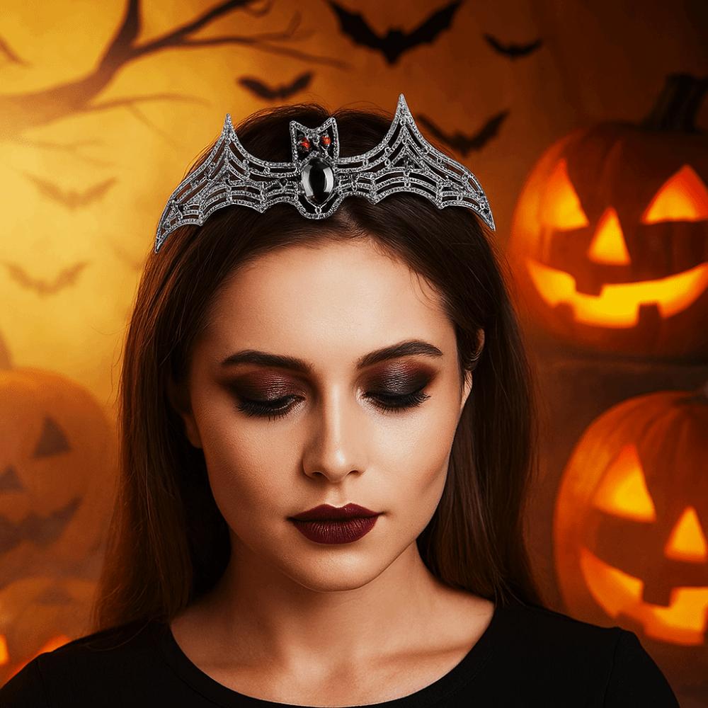 Sparkling Halloween Bat Hairband Metal Halloween Tiara Retro Rhinestone Crowns  Party