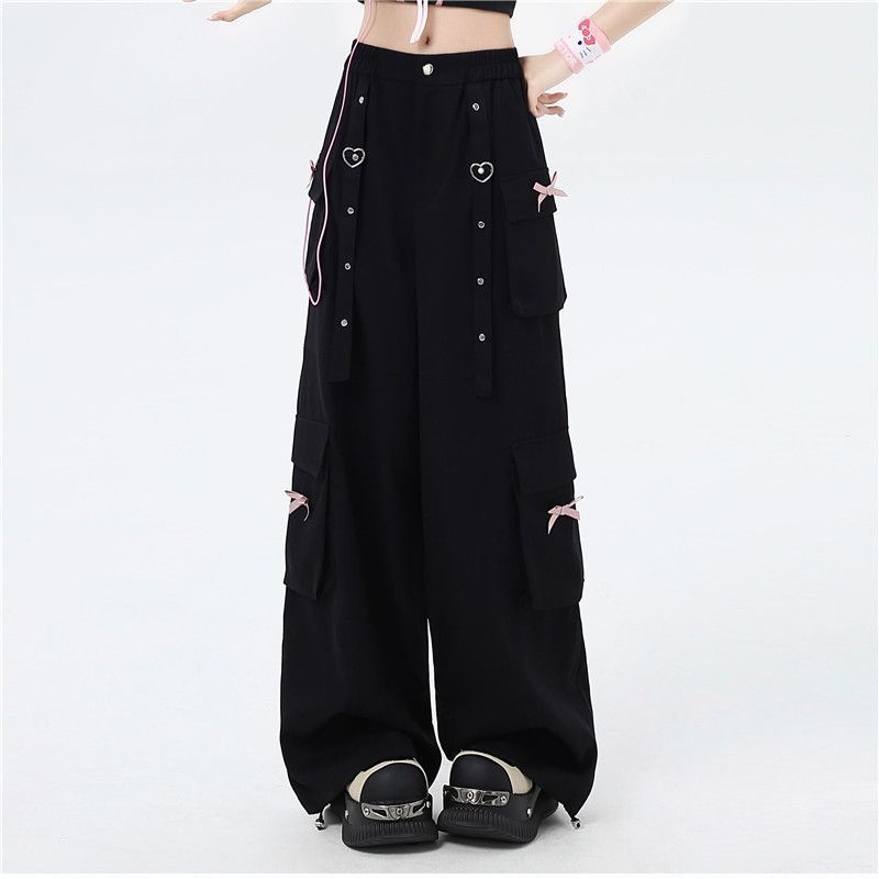 Pantalones Casuales de Verano Finos Dulces Frescos de Cintura Alta para Mujer Street Rectos Holgados Pierna Ancha Pantalones Cargo Pantalones Y2k Chica Caliente