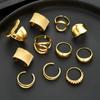 11Pcs/Set Irregular Geometric Hollow Out Rings For Women Exaggerated Smooth Stripe Gold Color Ring Set Party Jewelry Accessories
