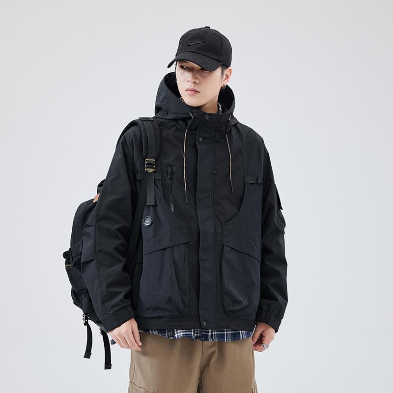 

Куртка American Trendy Brand с капюшоном, мужская, свободная, повседневная, функциональная, ветрозащитная, для горного туризма L чёрный