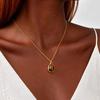 Collier Pierre Naturelle Œil de Tigre pour Femmes Acier Inoxydable Plaqué Or Collier avec Pendentif Pierre Géométrique Bijoux Esthétiques Cadeau