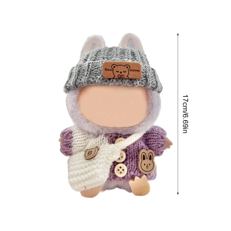 Stilvolles Strickbekleidungsset für 17cm Puppen mit modischem Pullover, Mütze und Tasche. Großartig für Sammler- und Kinderpuppen.