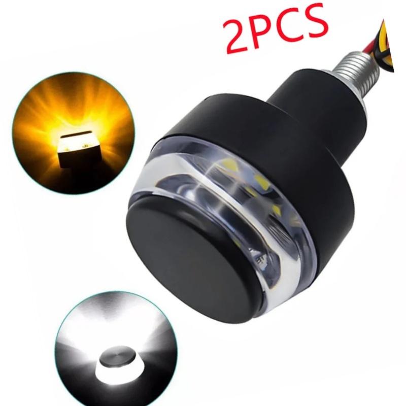2PCS 12V Motorcycle LED Handlebar End Turn Signal Light White Yellow Flasher Handle Grip Bar Blinker Side Marker Lamp Lighting