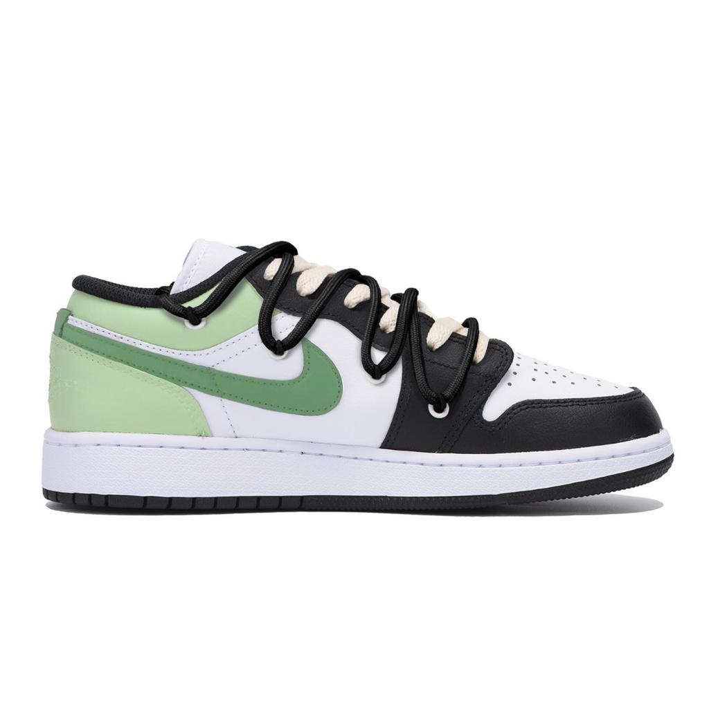 Jordan Air Jordan 1 Puppy Fragment Slip Resistant Abrasion Resistant Low top Vintage Basketball Shoes Men's Black Green 553558-131(Team85-)