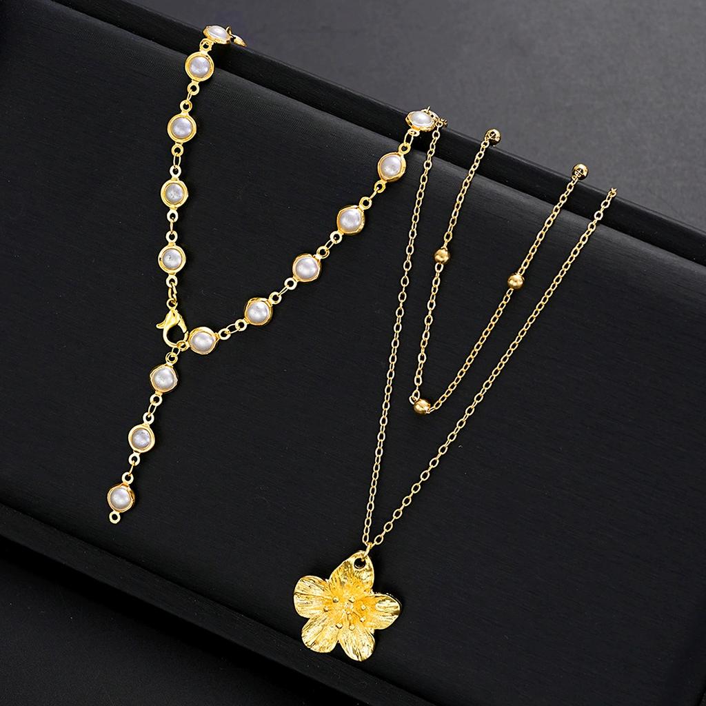 Boho Gold Color Multi-Layer Necklace Set for Women Fashion Zircon Bow Knot Water Drop Heart Pendant Necklaces Jewelry
