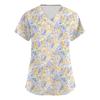 Women's Fashion Printed  Short Sleeve Care Workwear With Double Pockets Top