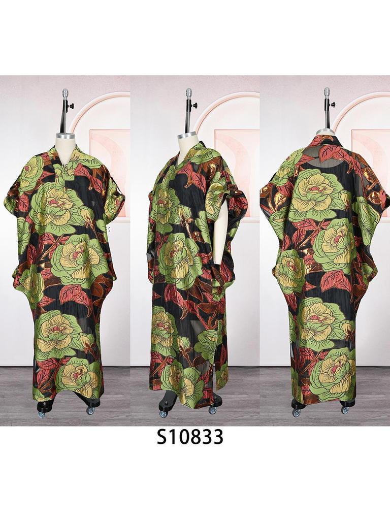 Afrikanisches Übergrößen Damen Ethno-Print Langes Roben- & Kopftuch-Set