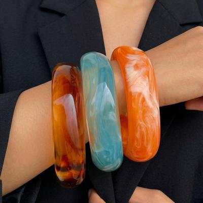 Translucent Resin Bangles Gradient Chunky Cuffs Retro Wristbands Acrylic Bracelets  Summer Beach