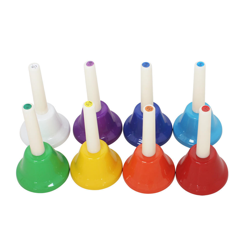 8 Note Diatonic Metal Bell Colorful Handbell Hand Percussion Bells Kit Musical Accessories for Kids Children for Learning