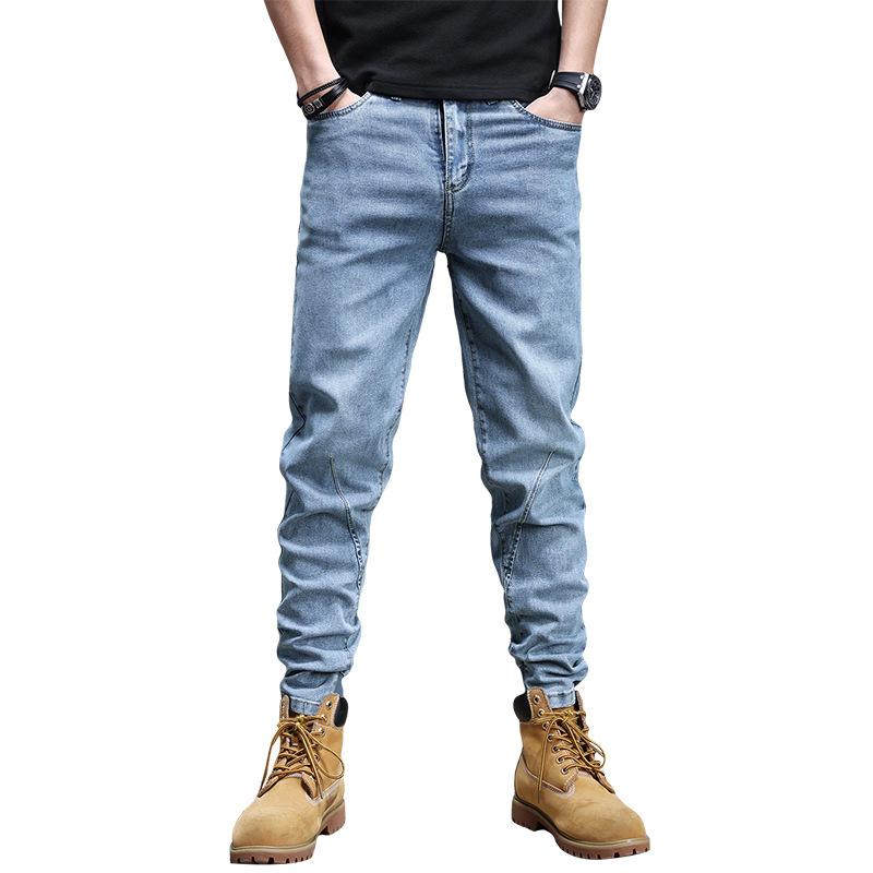 Летние тонкие мужские джинсы микро Харлан сто с трендом на резинке. Тонкие маленькие — фото 5