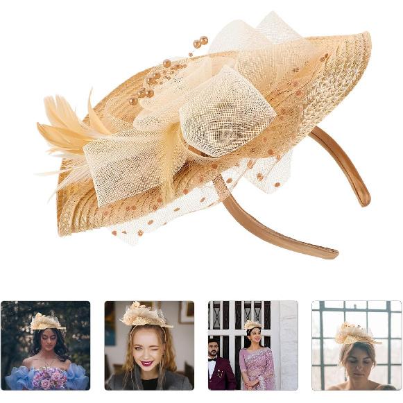 Chapeau Fascinator de Mariée avec Voilette Décorative, Coiffe de Mariage pour Femmes, Accessoires de Cheveux de Fête faits à la Main et Métalliques, pour Jour de Course Formel et Occasions Spéciales