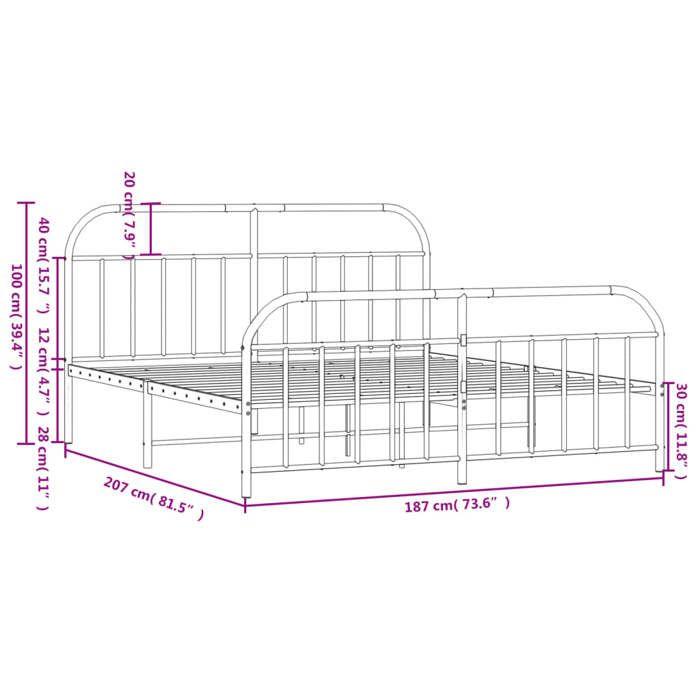 VidaXL Metal Bed Frame with Headboard-Footboard Black 180x200 Cm 353657