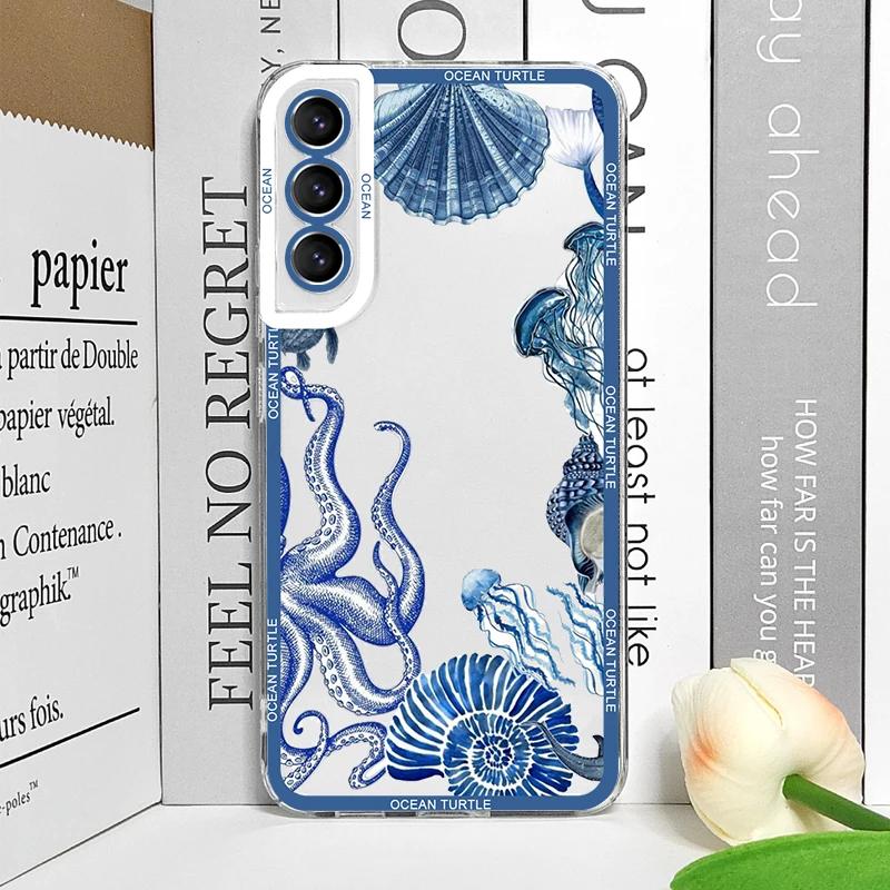 Cool Ocean Turtle Phone Case for Samsung Galaxy S22 S23 S24 S25 Ultra S20 Plus S21 FE Sea Blue Turtle Design Clear Covers Fundas