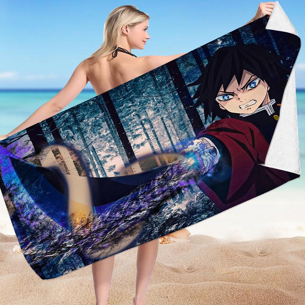 Anime Demon Slayers Beach Towels Ultra-fine Fiber Double-sided Velvet Beach Towels Versatile Bath Square Towel Beach Towel Gift