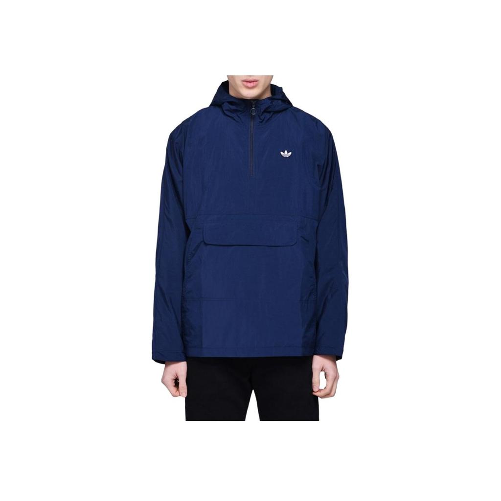 Adidas Originals Trefoil Small Logo Sport Windproof Half-Zip Hooded Jacket Men Jackets Navy DU7856