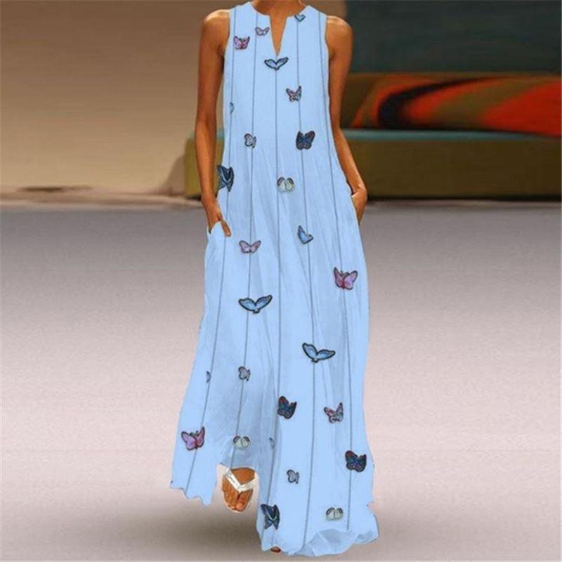 Fashion Style New Summer Women's Clothes Sleeveless Maxi Dress V-neck 3D Print Emerald Flower Dress Trendy Good Quality Beach Dress
