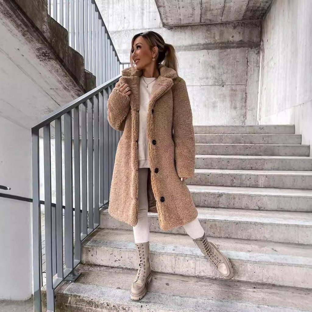 2025 Cozy Plush Women's Furry Long-Sleeved Turn-Down Collar Coat - European & American Autumn/Winter Fashion