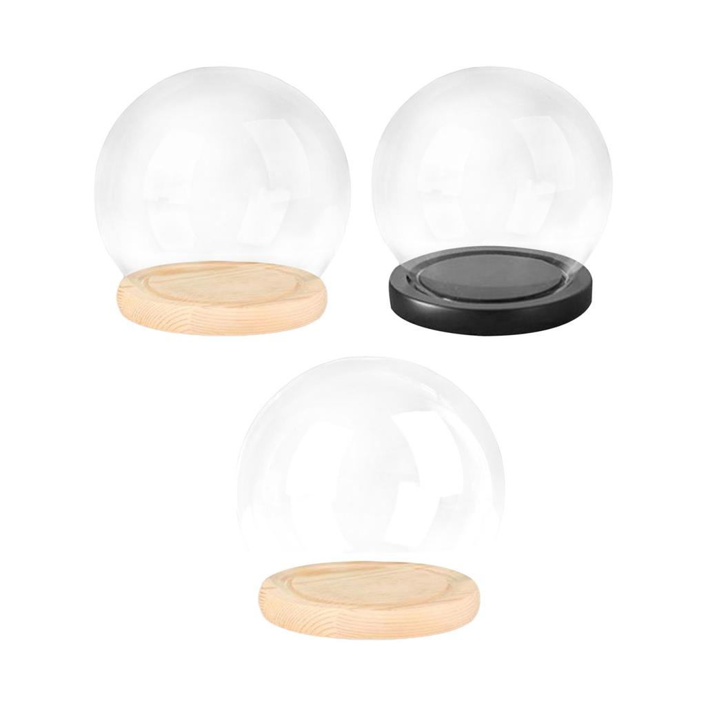 Clear Glass Display Dome with Wooden Base Dollhouse Decoration Bell Jar Display Case Pedestals Micro Landscape Holder