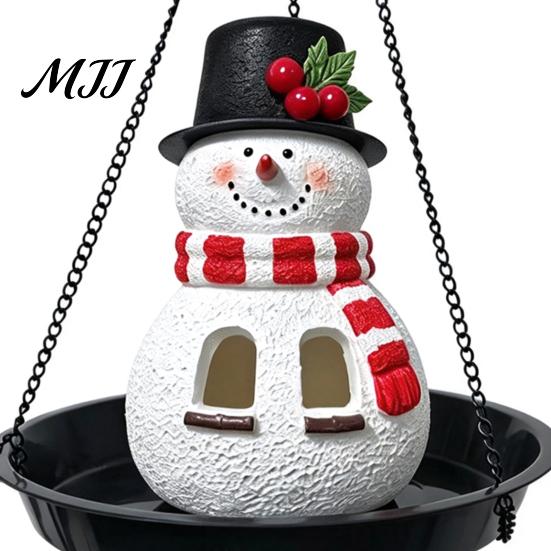 Holiday Outdoor Ornament Christmas Snowman Bird Feeder, Hanging Decorative Feeding Porch Tree Feeder Station for Wild Birds, Festive Garden